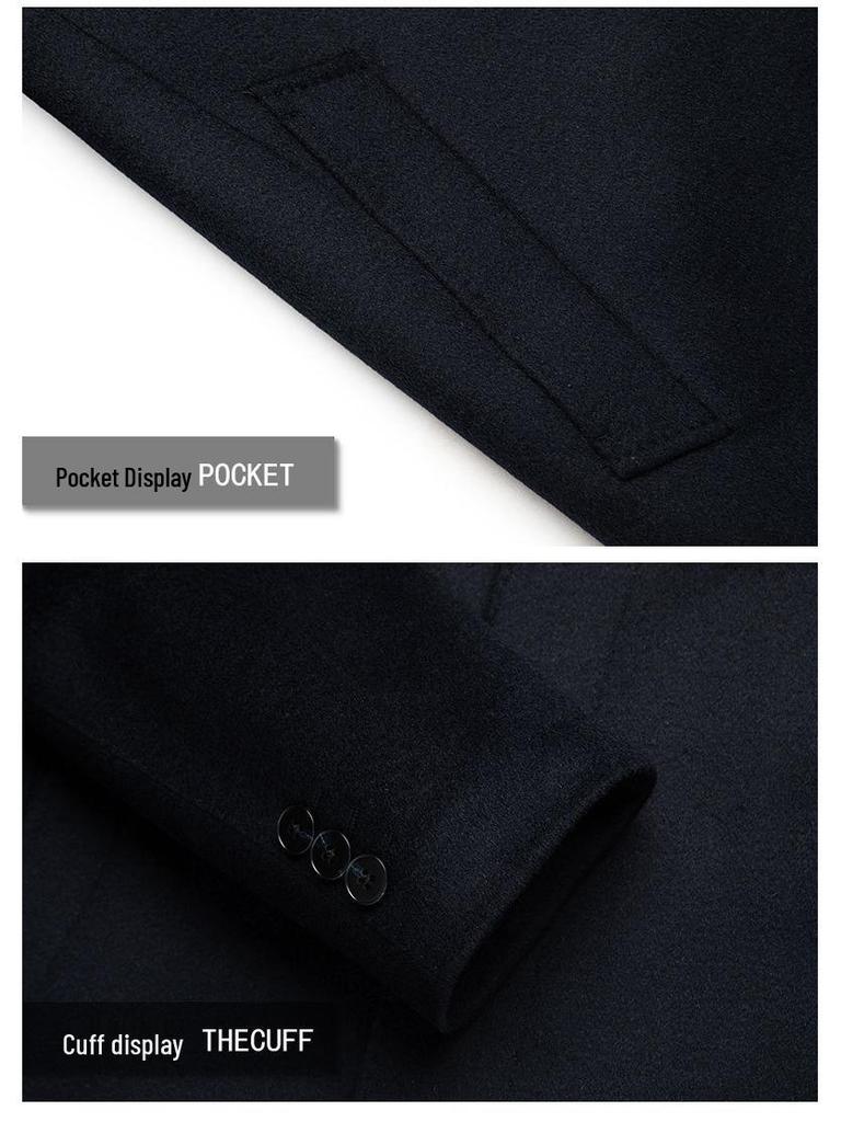 Мужское шерстяное пальто средней длины с гусиным пухом для осени и зимы - Кашемировое пальто для мужчин среднего и пожилого возраста