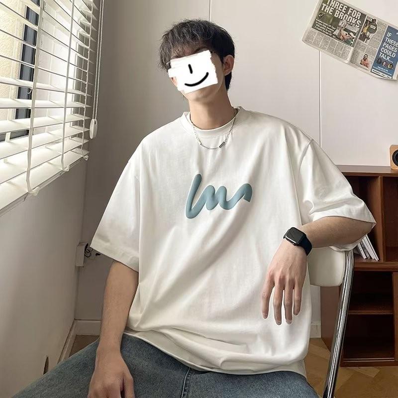 Plus Size M-8XL 2025 Men's Retro Korean Printed Short Sleeved Round Neck Loose Tee