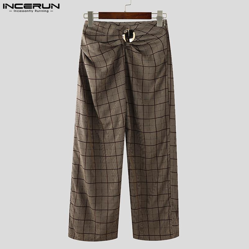 INCERUN Мужские брюки с застежкой-молнией сбоку и перекрученной талией, длинные брюки с широкими штанинами