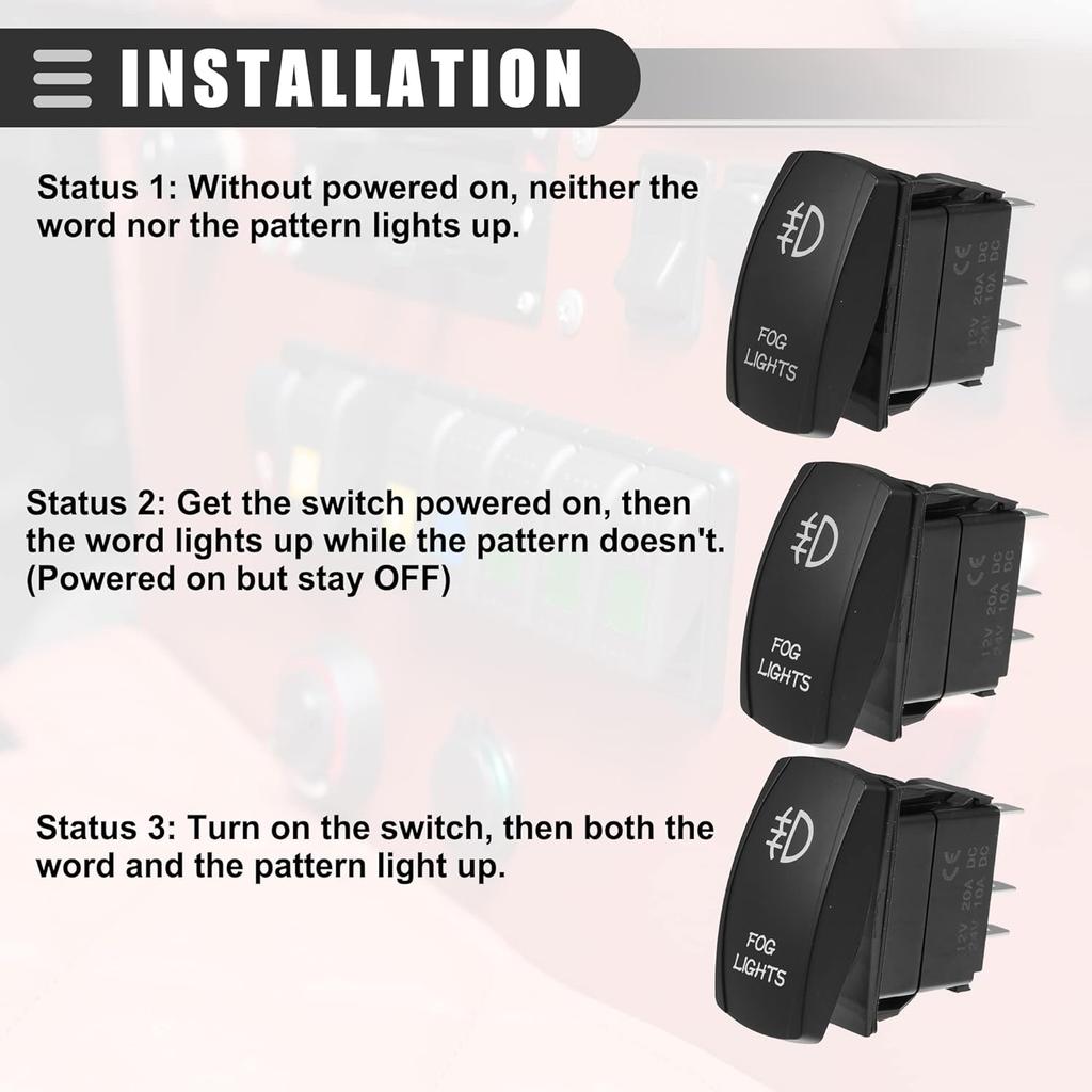 Универсальные противотуманные фары Motoforti, 5-контактный тумблер SPST, лазерная кнопка ВКЛ/ВЫКЛ, 20A/12V 10A/24V, водонепроницаемые для автомобиля, пластик, с белой светодиодной подсветкой