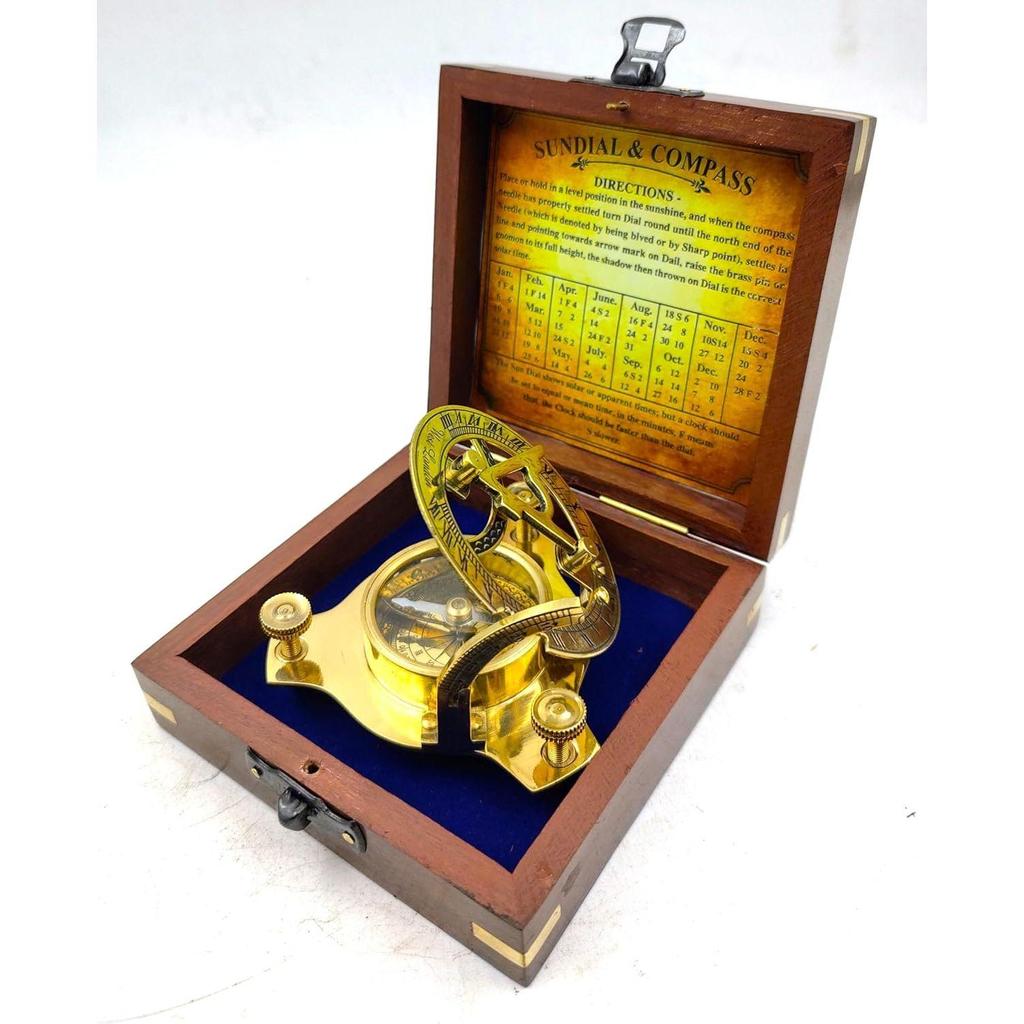 Sundial Compass for Hiking, 3 Inches Nautical Compass for Outdoor, Pocket Compass for Hiking, Camping Maritime Vintage Brass Sundial Compass