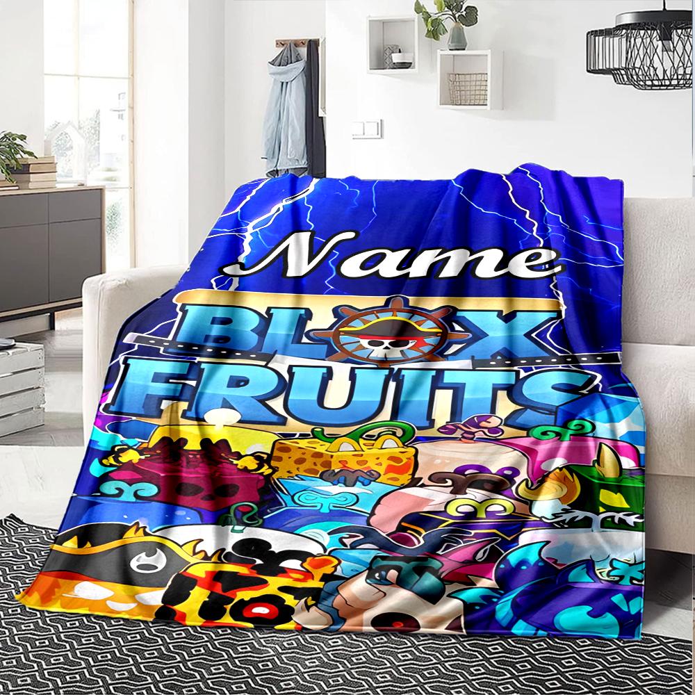Customiz Name Personality Game Blox Fruits Blanket Soft &Warm Sofa Office Bed Travel Lunch Break Blanket, Gift Suitable All Seasons
