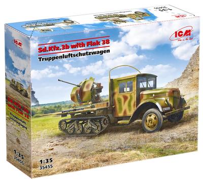 ICM Масштаб 1/35 Немецкий Sd.Kfz.3b с зенитной пушкой Flak38 Пластиковая сборная модель 35455 (Боевая машина)