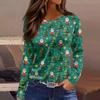 Women's Fashion Hem Slit Casual Christmas Printed Round Neck Long Sleeve Top