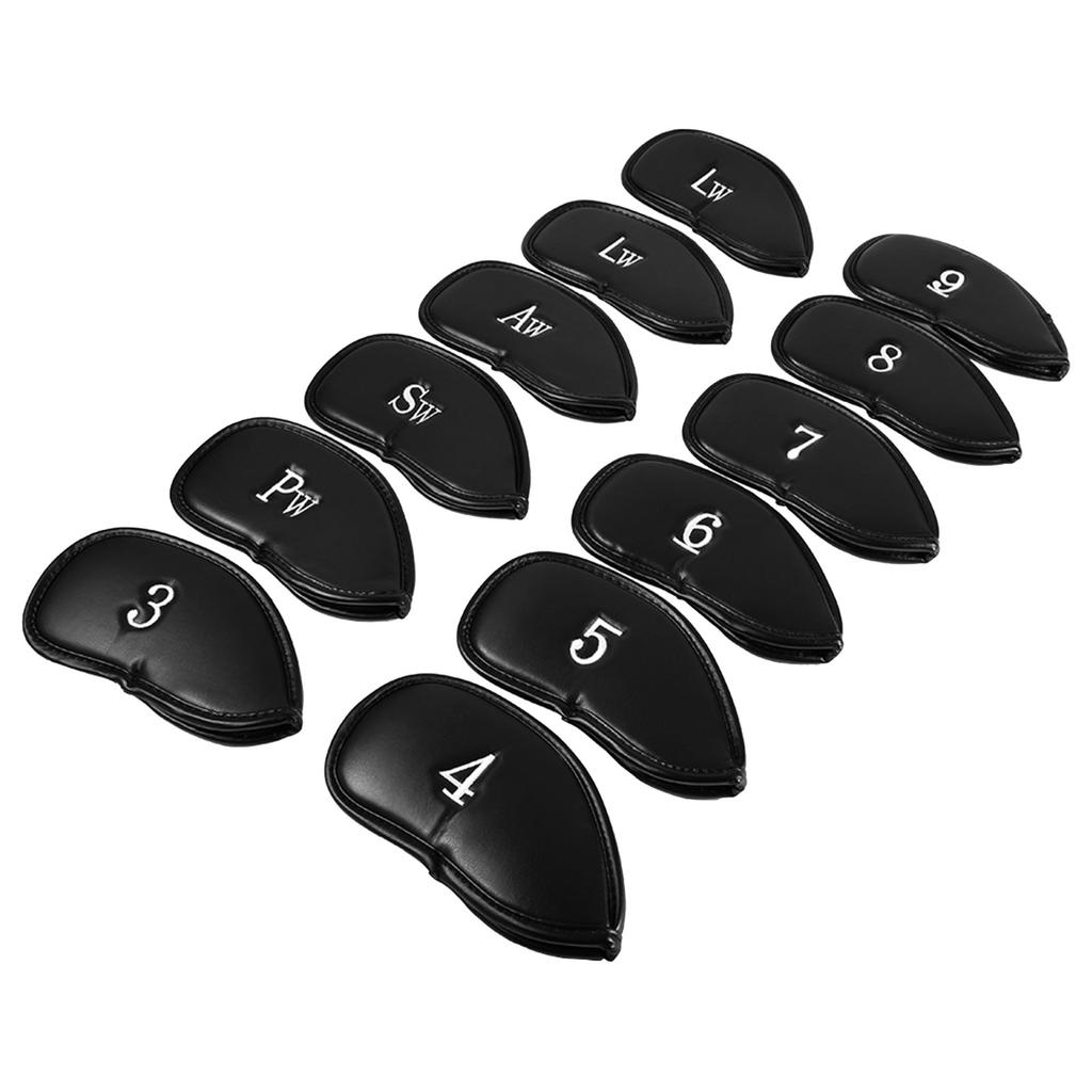 12pcs PU Leather Black Golf Club Head Cover Iron Head Cover Protector Set