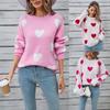 Winter Women's Sweater Love Valentine's Day Pullover Large Peach Heart Color Clash Sweater