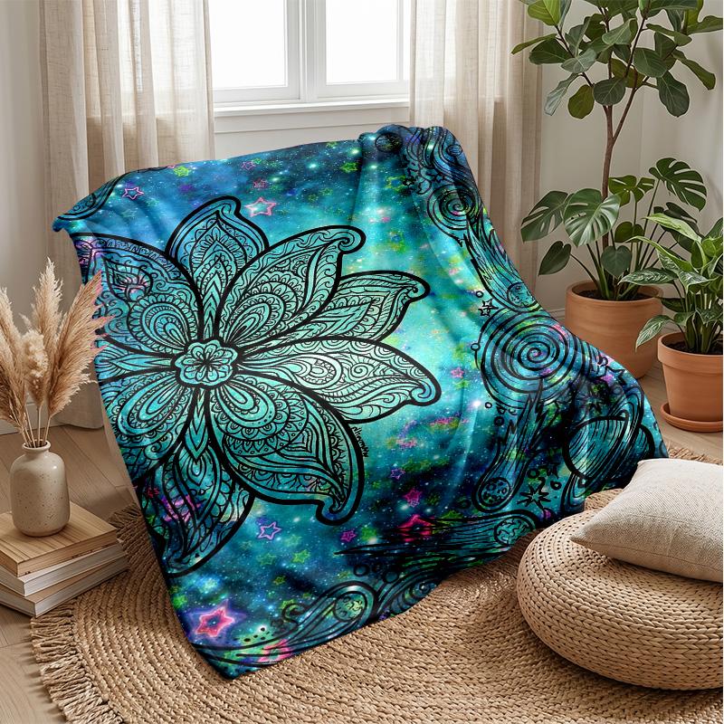 Galaxy Flower Art Theme blanket Lightweight Warm Flannel Blanket Decorative Throw Blanket for Home Decoration