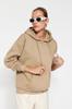Women's Fashionable Stylish Sweatshirt Mink Thick Fleece Inside Oversize Wide Fit Hooded Basic Knitted Sweatshirt