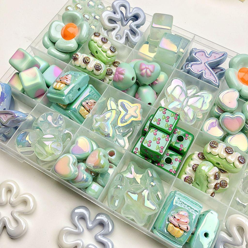 Green Series Hand-Painted Acrylic Beads for DIY Jewelry Making