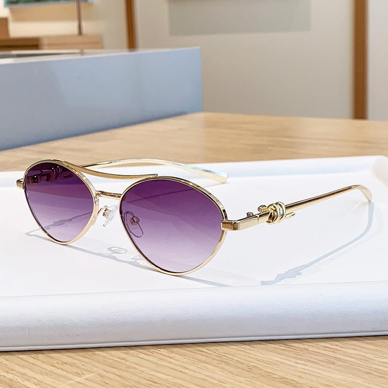 JYL TS Halara double bridge sunglasses, metal oval luxury shades, knot temple premium eyewear