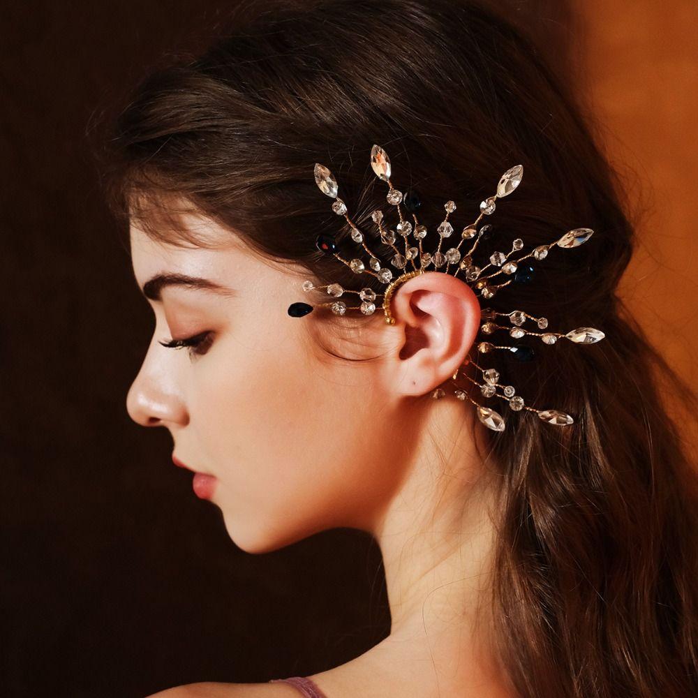 Non-piercing Butterfly Elf Ear Cuff Chic Rhinestone Ear Clips Vintage Pearl Flower Ear Cuffs  Gift