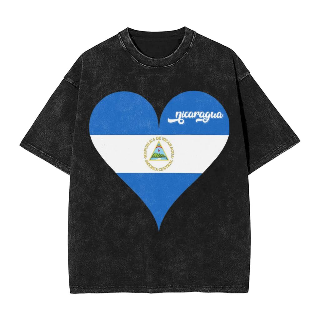 Washed T Shirts Nicaragua Flag Map Hip Hop Vintage T-Shirts Harajuku  Streetwear Short Sleeve Printed Tops Tees  Wo