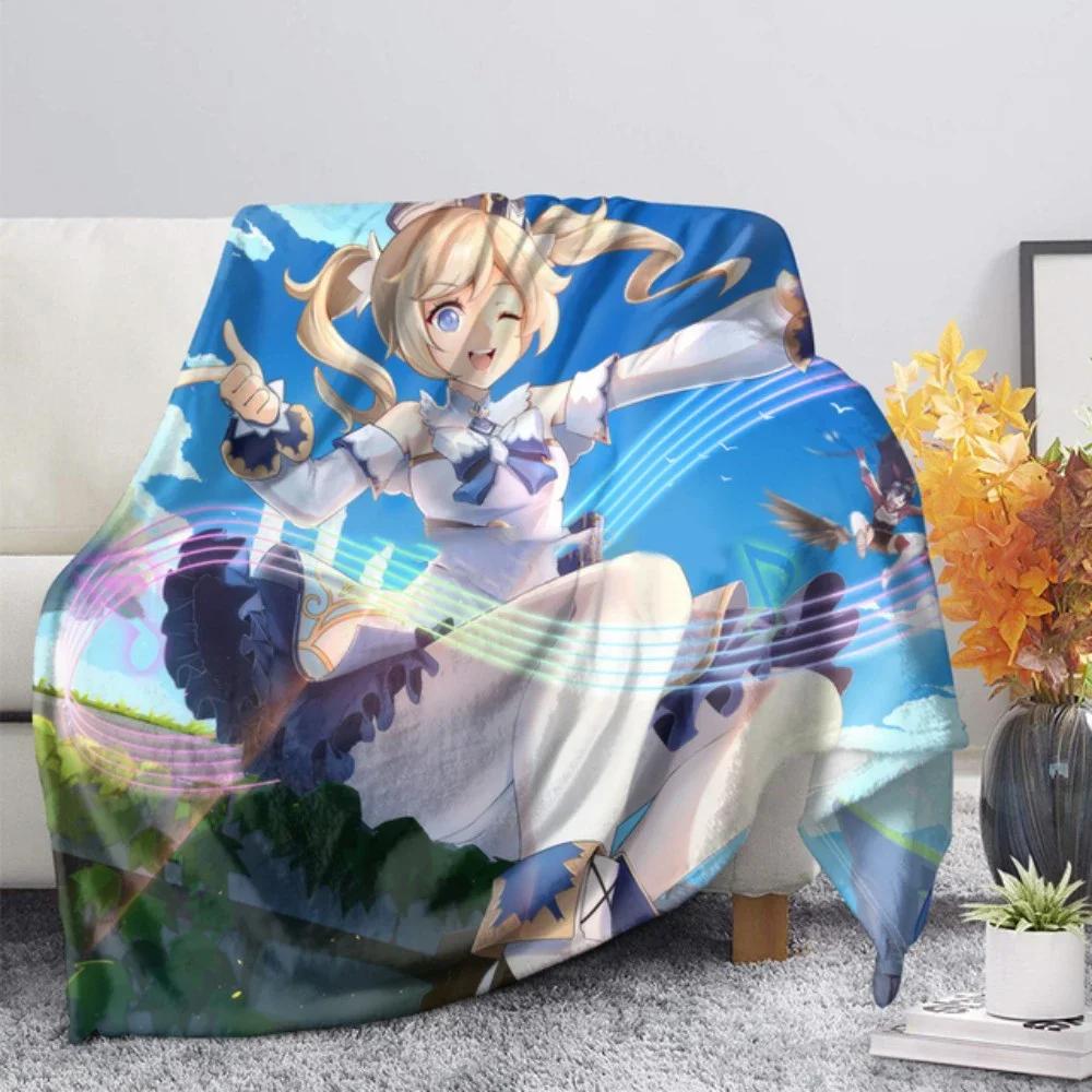 3d Printed Genshin Impact Girls Blanket Bedspread Cute Flannel Home Camping Aircraft Blanket Plush Soft Comfortable Blanket