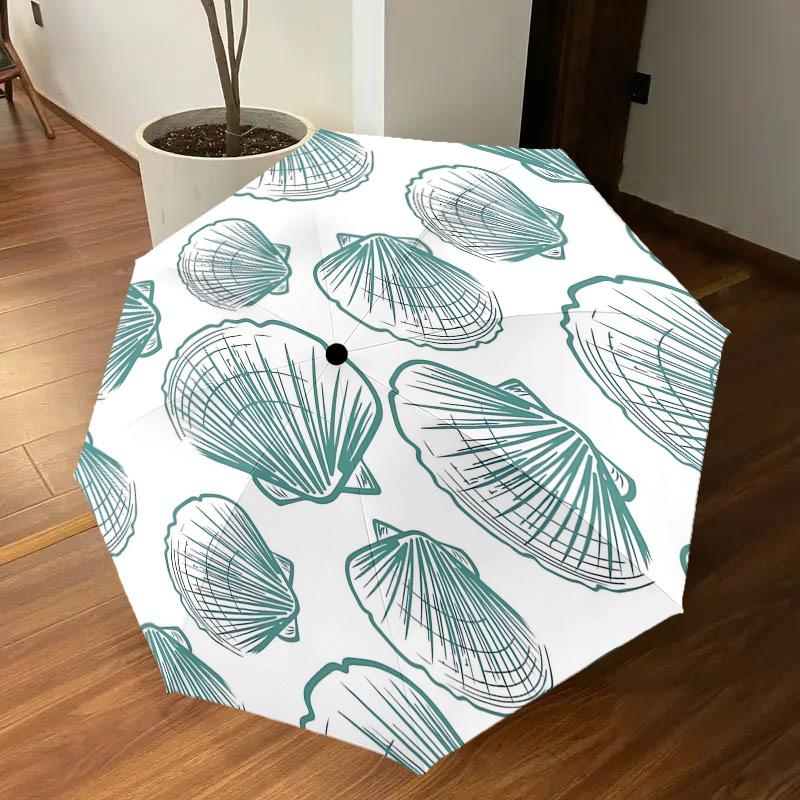 1PC Seashell Pattern Umbrella-8-Rib Reinforced Portable Folding Travel Suitable for All Seasons Outdoor Daily Use-G390