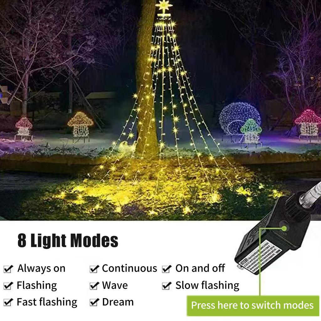 317LEDs Водопадные огни 8 режимов Елочный свет Пентаграмма Рождественская елка Декоративные водопадные огни