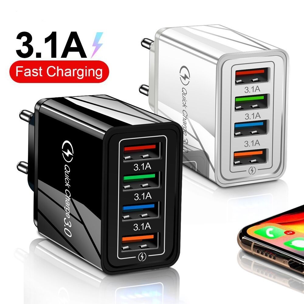 Multi-Port Tablet Charge Travel Portable EU/US Plug USB Charger 4-Port Quick Charge