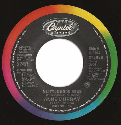 7-дюймовая пластинка ANNE MURRAY A Little Good News B5264 Capitol Records 1983 Канада Рок Б/у