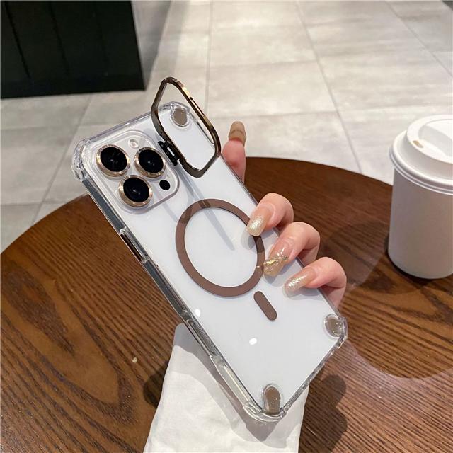 Роскошная подставка-держатель для объектива для iPhone 16 Pro Max, магнитный прозрачный чехол для телефона Magsafe для iPhone 13 14 15 Plus, защитная крышка