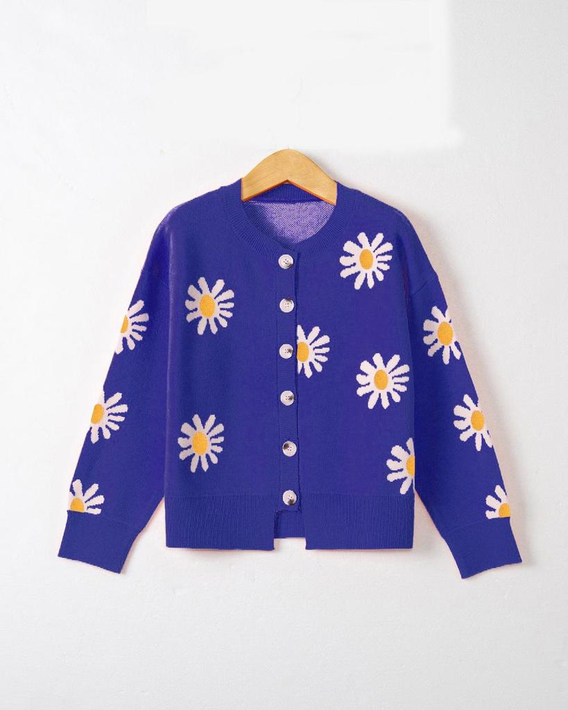 Женский вязаный кардиган с вышитыми хризантемами осень-зима - повседневный, простой, модный, элегантный свитер