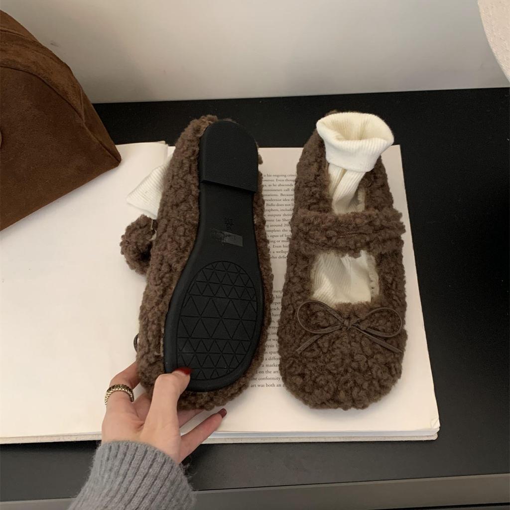 Шерстяные туфли женские зимние новые нежные сказочные ветры теплые хлопковые туфли балетки повседневные туфли Мэри Джейн на плоской подошве