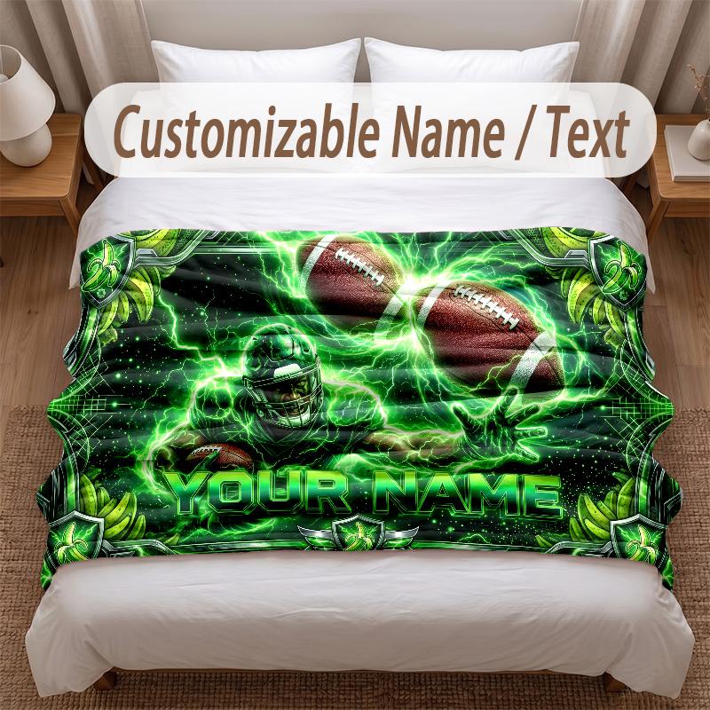 American Football Theme Soft Blanket Personalized Custom Name Text Print Warm Blanket Home Sofa Bedroom Decor
