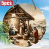 5pcs Elegant Nativity Scene Wooden Hanging Decor - Round Wreath Style Sign for Windows, Porches & Home - Perfect Christmas Gift, 7.87x7.87 Inches