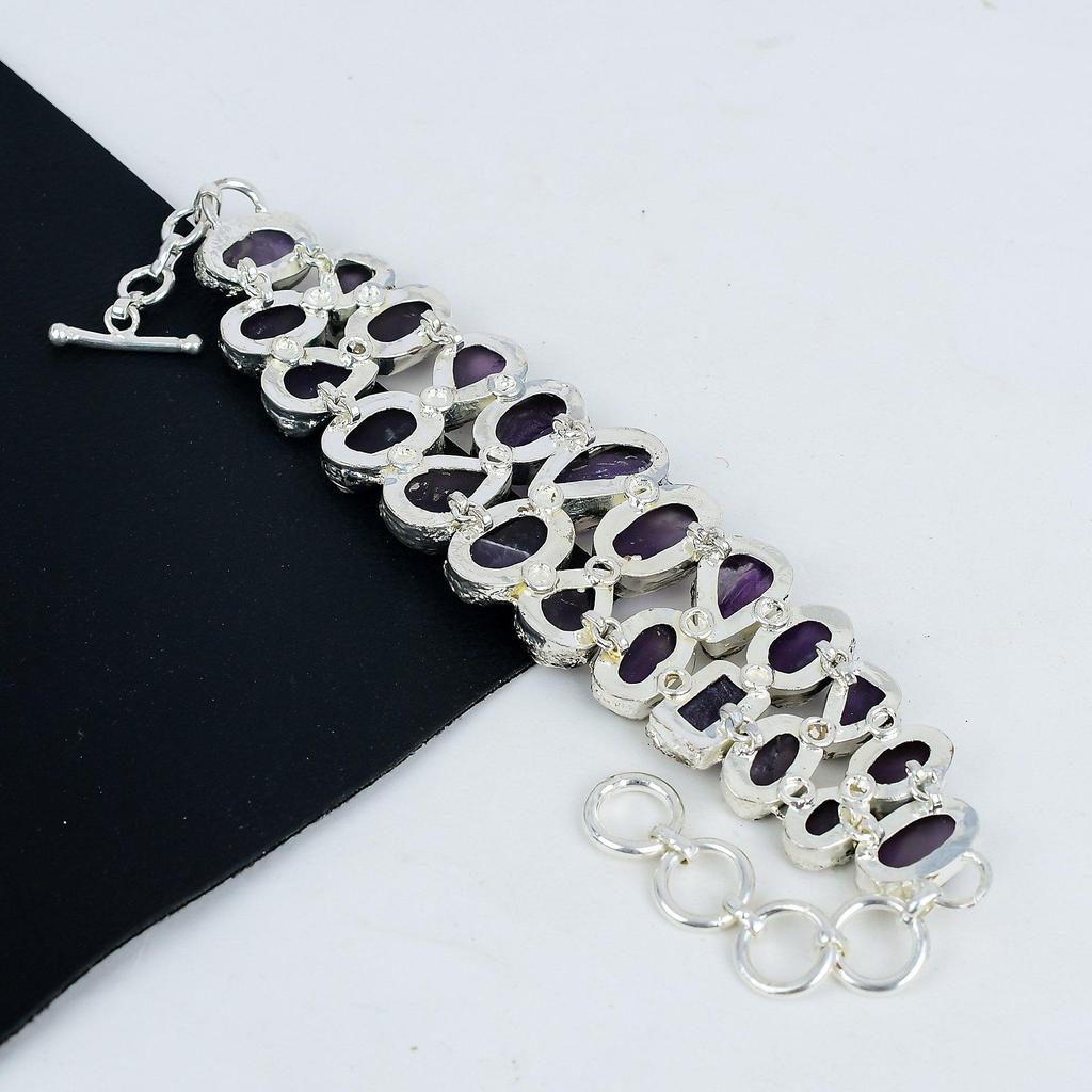 Натуральный необработанный аметист драгоценный камень ручной работы из стерлингового серебра 925 пробы, браслет с гальванопластикой, необработанный аметистовый браслет для жены, браслет унисекс, подарок для любви
