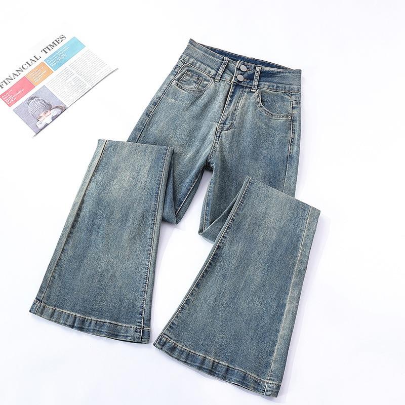 Новые женские эластичные утягивающие брюки-клеш с высокой талией в стиле ретро из денима