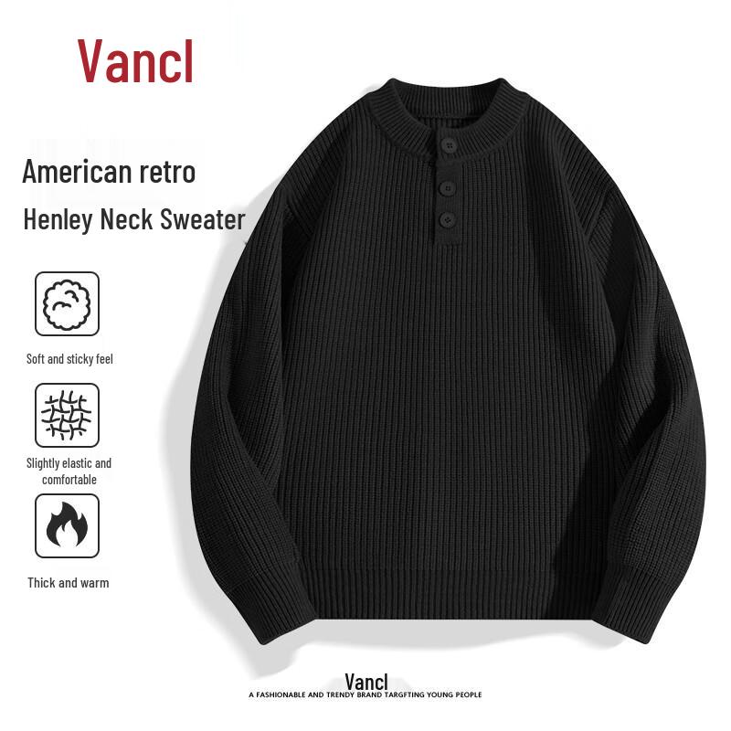 VANCL Men's American Retro Henley Neck Knitted Sweater