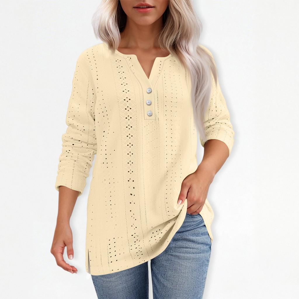 Жен. Футболка Футболка С принтом Пуговицы Рукав 3/4Ежедневно Выходные Мода Классический Топ с v-образным вырезом Обычный