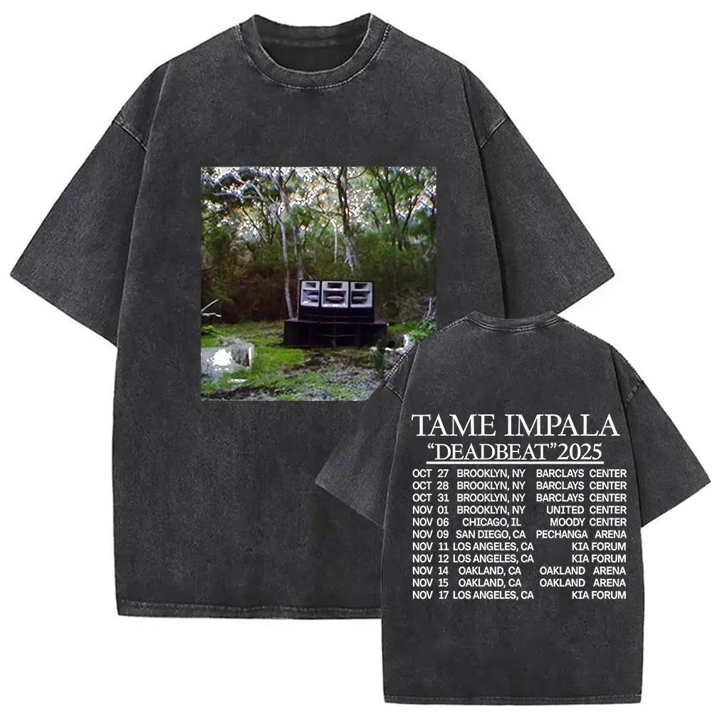 2026 Горячая Распродажа Мужская Женская Унисекс Стиранная Футболка Tame Impala Currents Музыкальная Группа Графический Принт Круглый Вырез Короткий Рукав Повседневная Уличная Одежда Футболка Топ