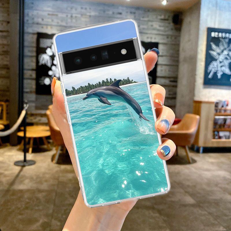 Для Google Pixel 10 Pro Прозрачный Чехол для Телефона Pixel 9 Pro XL Pixel 8 Pro 9A 8A 7A 7 6A 6 Pro Мягкий ТПУ Чехол Океанский Дельфин
