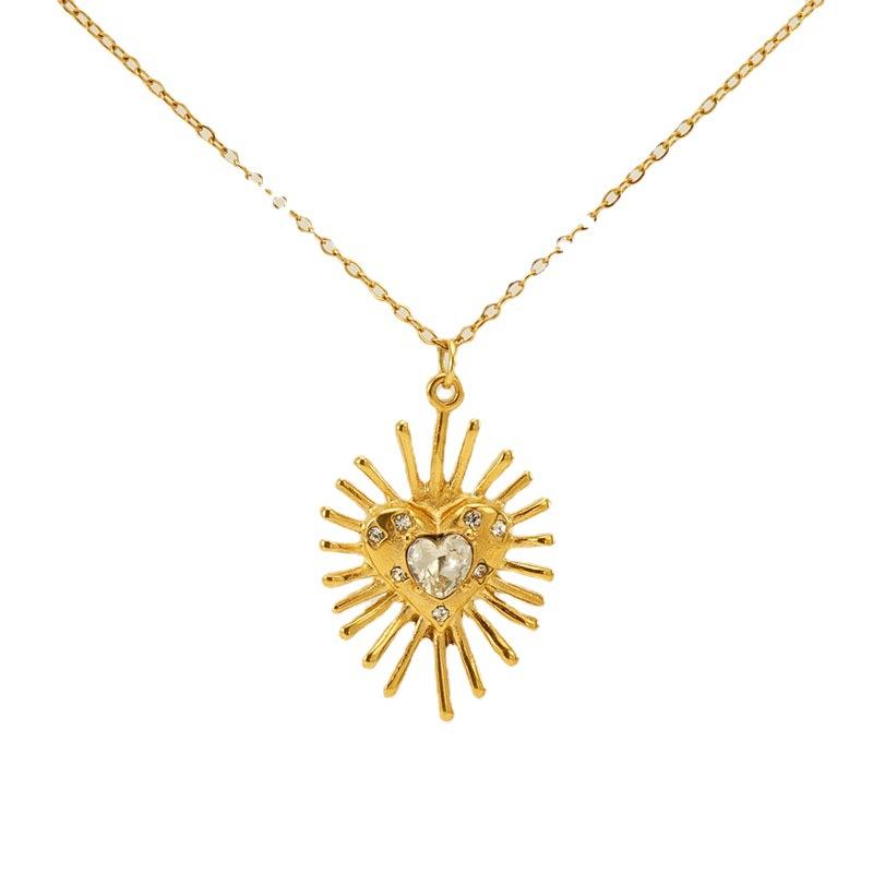 Stainless steel zircon necklace, featuring a fashionable heart and sunflower design, a unique and high-end piece for women