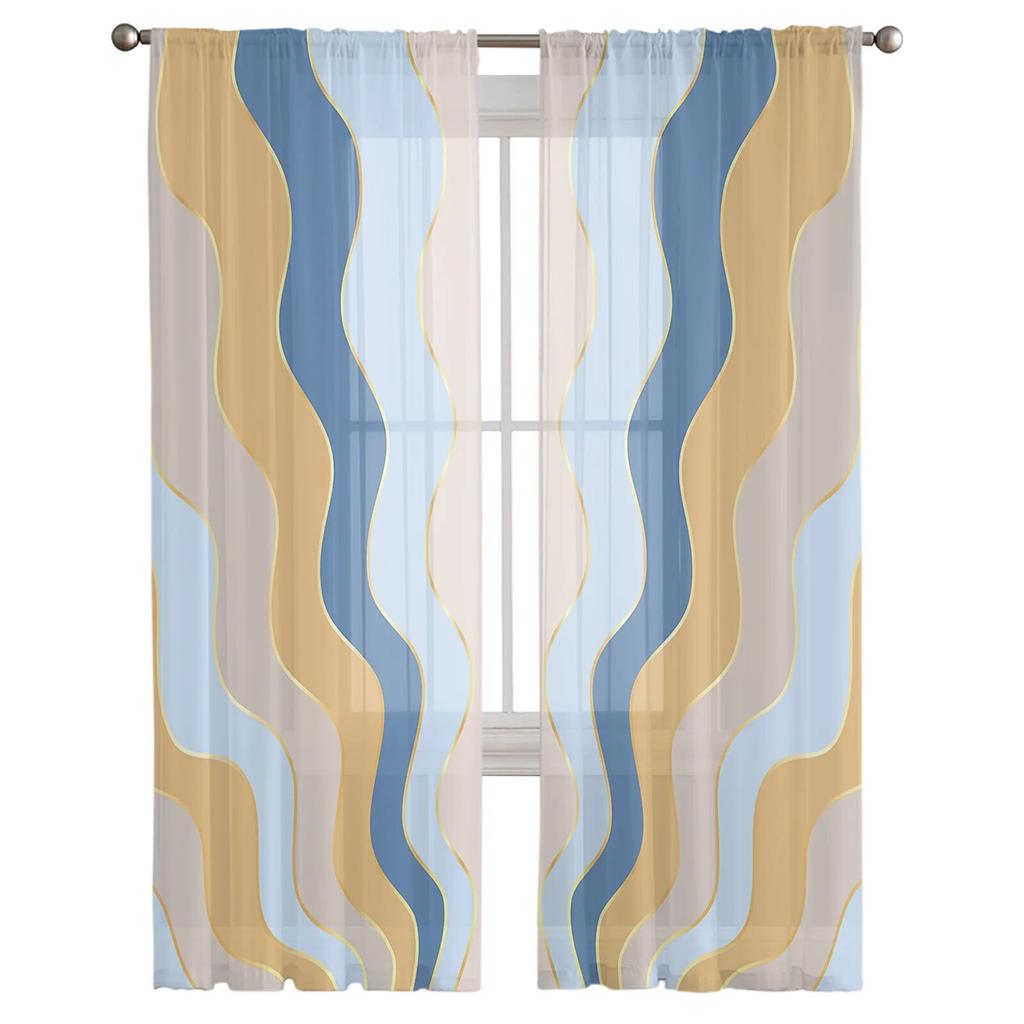 Прозрачные шторы с градиентной волнистой текстурой для гостиной, спальни, детской комнаты, тюлевые занавески для окон