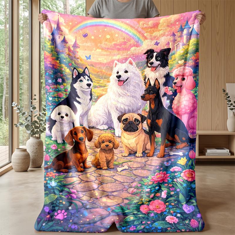 Puppies Playing with Dog Food Theme blanket Lightweight Warm Flannel Blanket Decorative Throw Blanket for Home Decoration