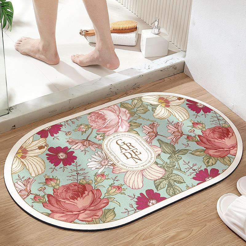 Rose Anti Slip Bathroom Absorbent Floor Mat Household Quick Drying Foot Mat Bathroom Bedroom Carpet