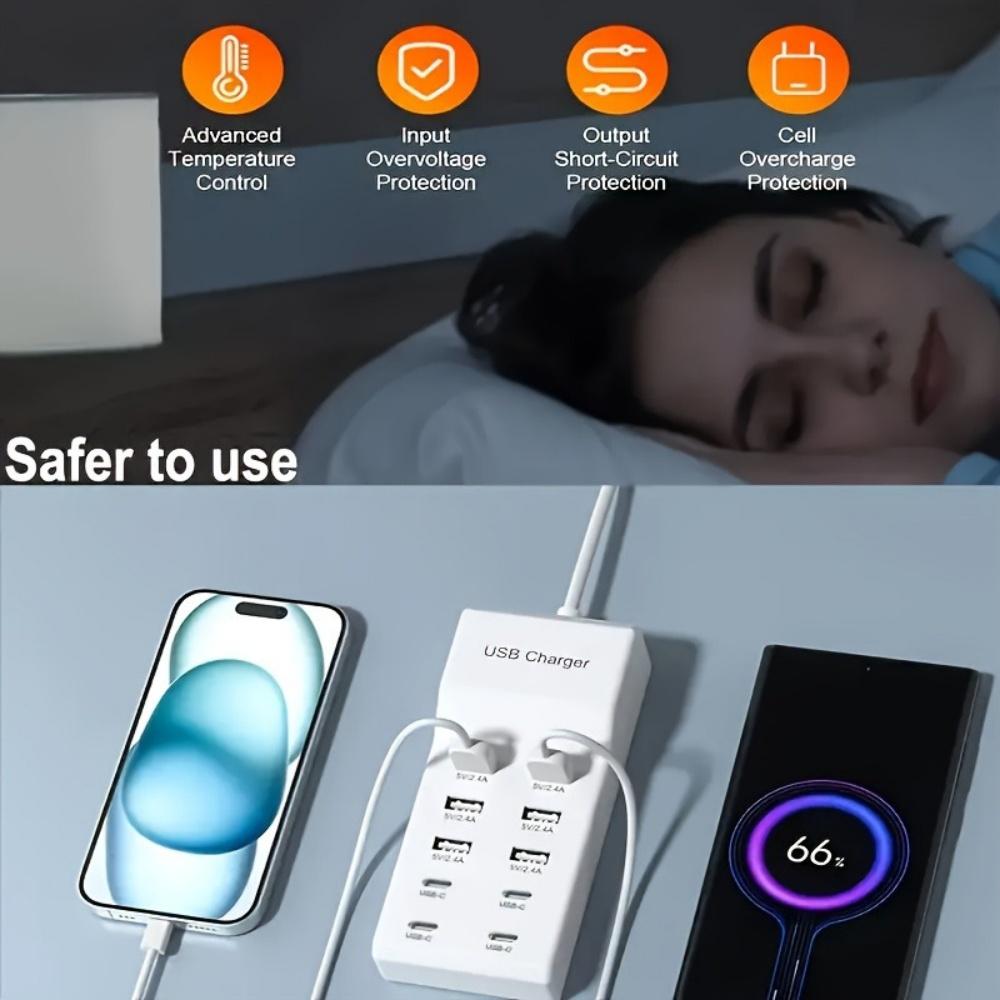 50 Вт многопортовое зарядное устройство USB для быстрой зарядки, адаптер-концентратор типа C для iPhone, Samsung, Xiaomi, 10-портовое зарядное устройство для телефона USB, удлинитель