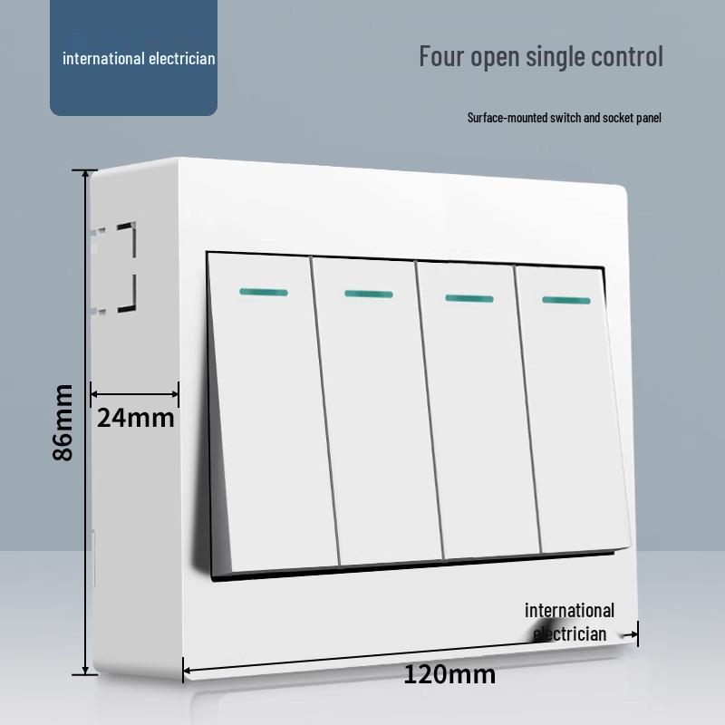 Двухклавишный настенный выключатель и панель розетки типа 86 с открытой проводкой и пятью отверстиями