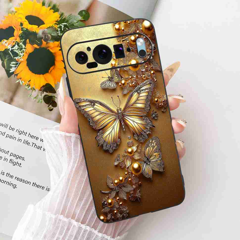 For Google Pixel 9 5G G2YBB Case Butterfly Painting Silicone TPU Black Cover For Google Pixel9 5G GUR25 G1B60 Bumper Shell