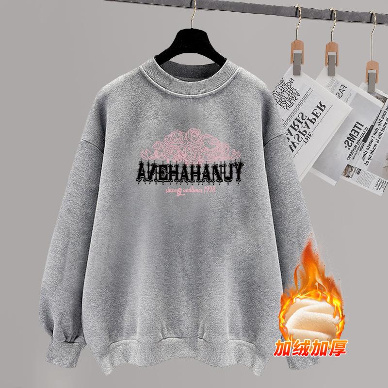 Тяжелый простой японский оверсайз свитшот с круглым вырезом из чистого хлопка женский осенне-зимний на флисе, утолщенный, без капюшона