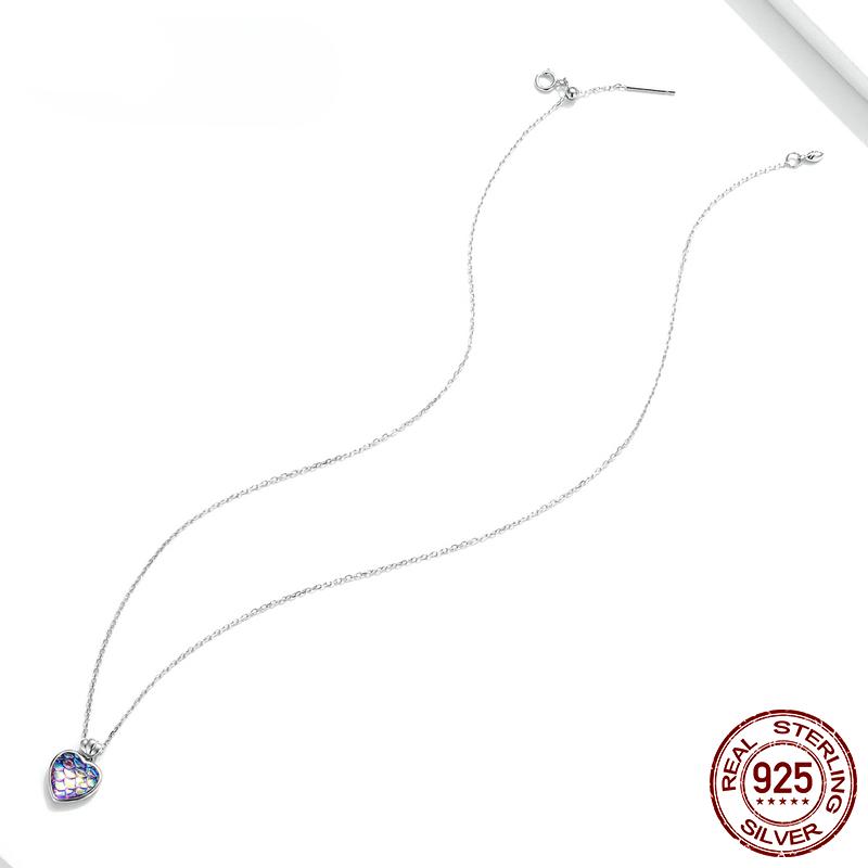 Ожерелье в форме сердца с рыбьей чешуей, новая мода, Аутентичные стерлингового серебра 925 пробы, кулон «Любовь», цепочка в виде змеи, женский подарок, ювелирные изделия