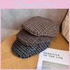 Beret Checkered Retro With Big Head Circumference Design For Autumn Winter Wear