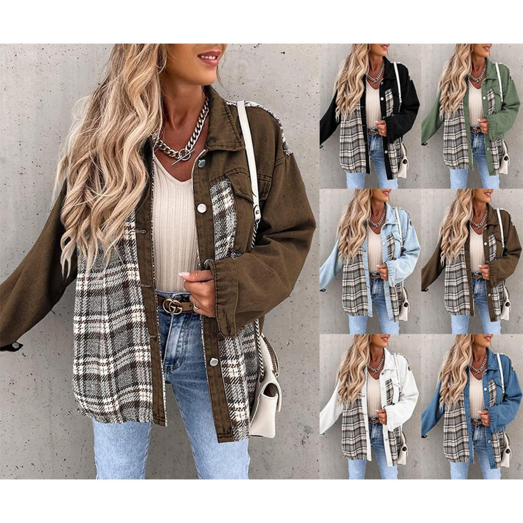 Denim Jacket, Long Sleeved, Checkered, Button Up, Shirt, Jacket Top