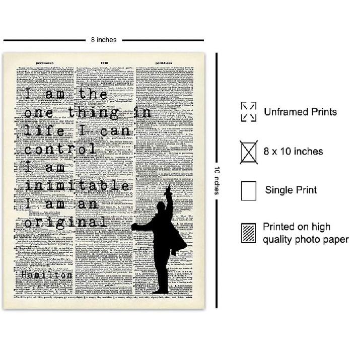 Hamilton Musical Motivational Merchandise - Hamilton Gifts - 8x10 Lyrics Wall Decor Poster Set - Lin Manuel Miranda pirational Quotes Wall Art -