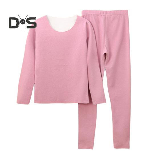 Комплект из 2 предметов, зимний женский термобелье, бесшовный, с круглым вырезом, с длинным рукавом, теплый, облегающий, высокоэластичный, для холодной погоды, пижамный комплект, домашняя одежда, одежда для сна