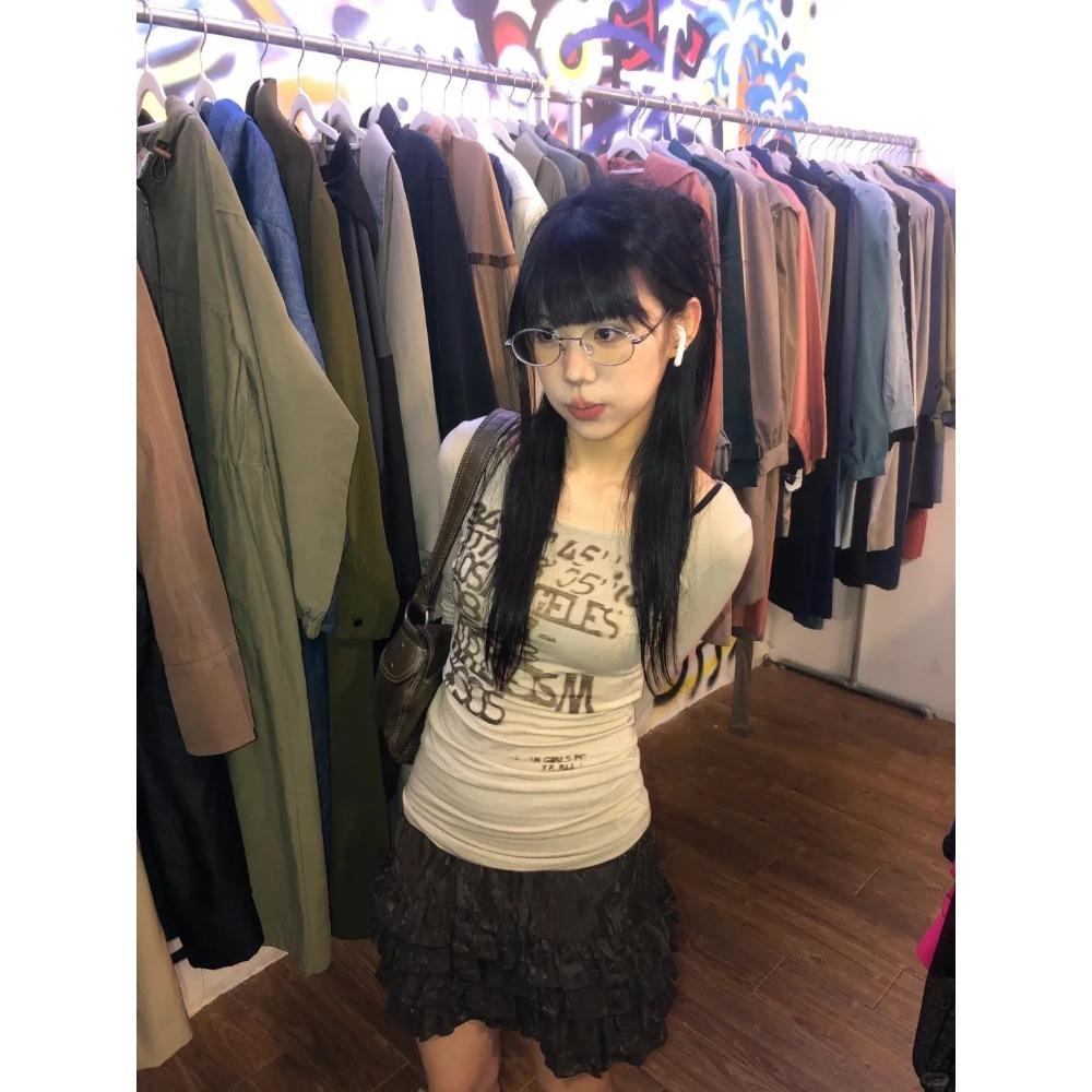 Японская футболка с принтом букв Y2k, дрянной стиль 2000-х, топы с длинным рукавом, винтажная уличная одежда в стиле Харадзюку, американское ретро