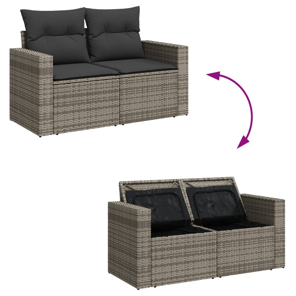 13 pc Outdoor Sofa Set with Cushions Grey Poly Rattan