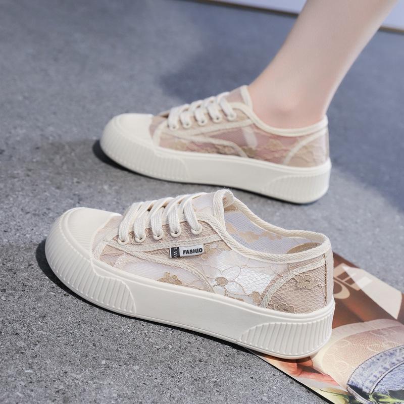 2024 summer thin little white shoes women's mesh thick-soled versatile fairy style casual hollow flat-soled non-slip board shoes