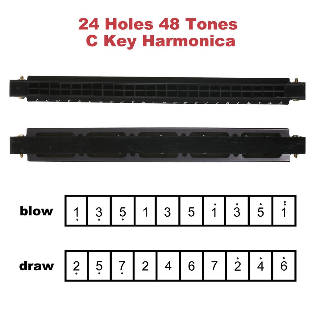Губная гармошка Professional Harp Armonica Тональность C 24 отверстия Полифония Диатоническая губная гармошка с футляром для блюза, фолка, джаза, поп-музыки