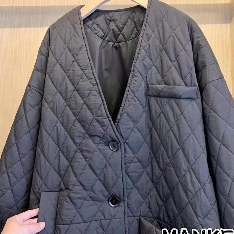Зимнее длинное стеганое пальто свободного кроя для женщин, европейский плюс-сайз, ромбовидная стежка, нерегулярные карманы, корейский стиль